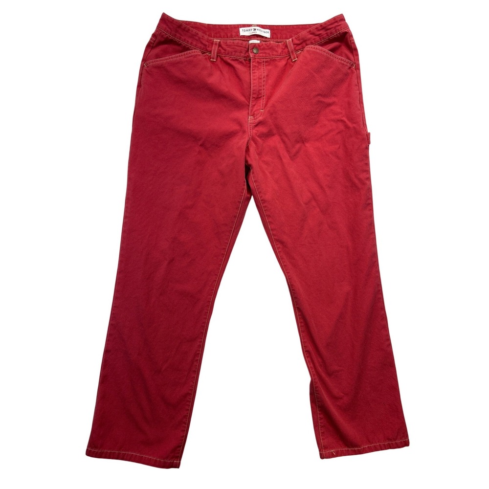 Vtg Tommy Hilfiger Carpenter Jeans Womens 16 Red Straight Utility Cotton Y2K